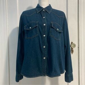 Bill Blass Jeans 100% Cotton Long Sleeve Pearl Snap Denim Shirt Jacket Women’s L